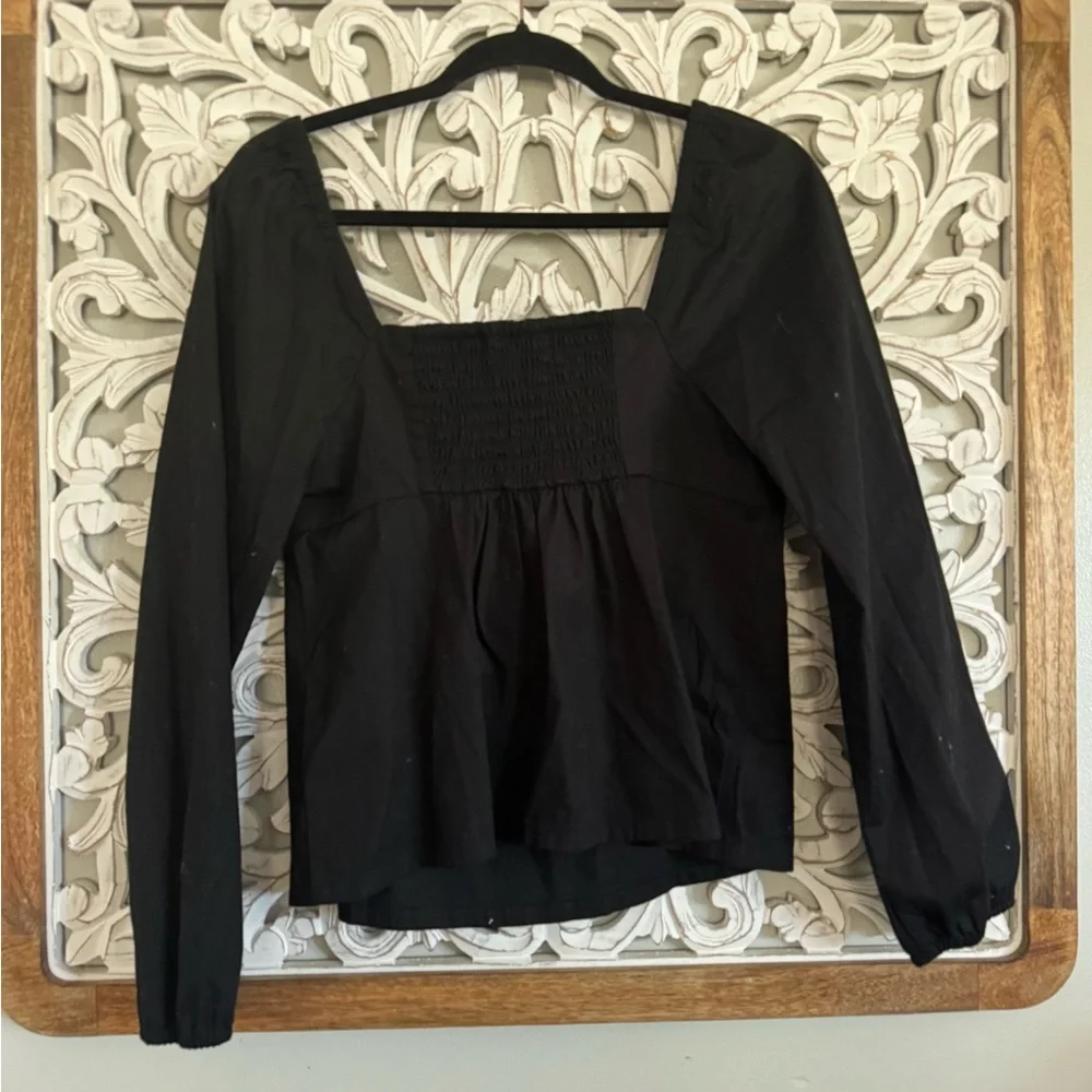 NWT J.Crew Black Square Neck Top Elegant Long Sleeve Blouse Chic Fitted Minimal